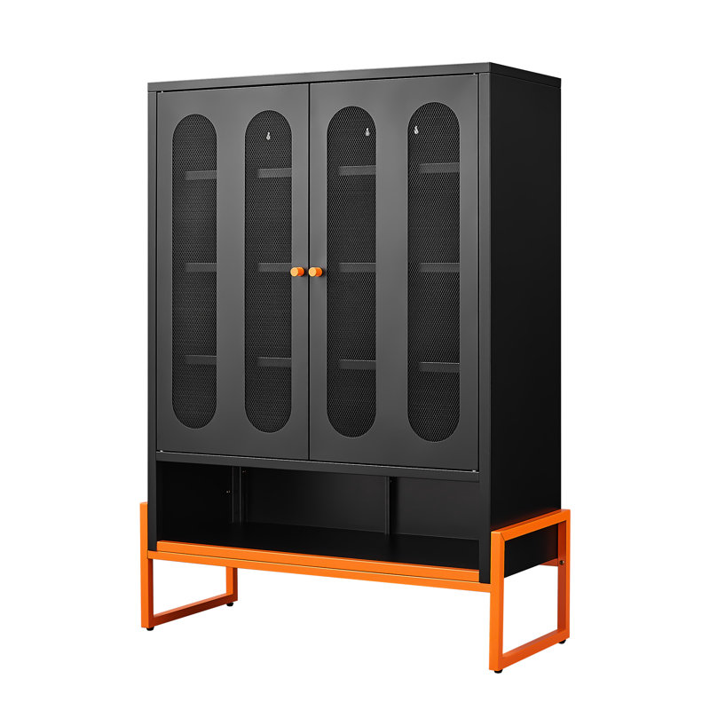 5.9" Standing Foot Design Double - Door Shoe Cabinet, Breathable Mesh To Keep Interior Dry, Two Adjustable Partitions, , Freestanding Metal Cabinet For Primary Living Sided With High Foot, Partitions