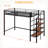 Twin Size Metal Loft Bed With Upper Grid Storage Shelf And Lateral Storage Ladder-676077343