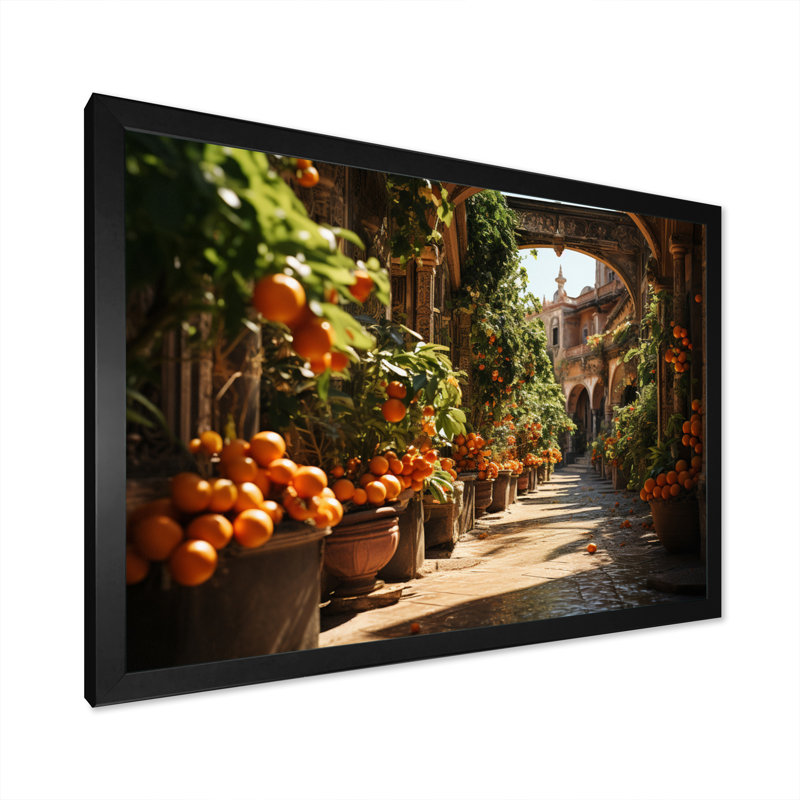 Koleigh, Séville, orange, arbres sur toile, H 34 po x l 44 po x P 1,5 po, Cadre simple noir