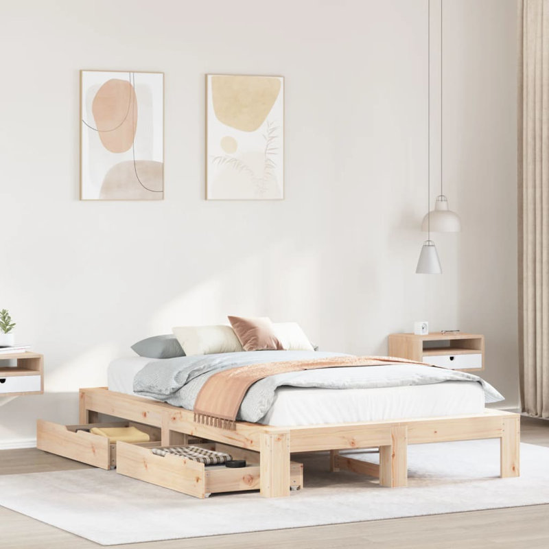 Solid Wood Storage Bed, Brown, Small Double (4')