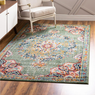 Galyean Abstract Green/Orange Area Rug