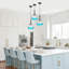 Suspension globe en verre côtelé bleu ombré, luminaire suspendu moderne noir mat à 1 lumière pour îlot de cuisine et salle à manger