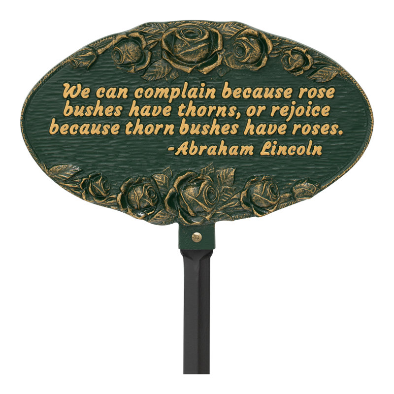 Rose Quote Oval Garden Lawn Plaque, Green/Gold, 40