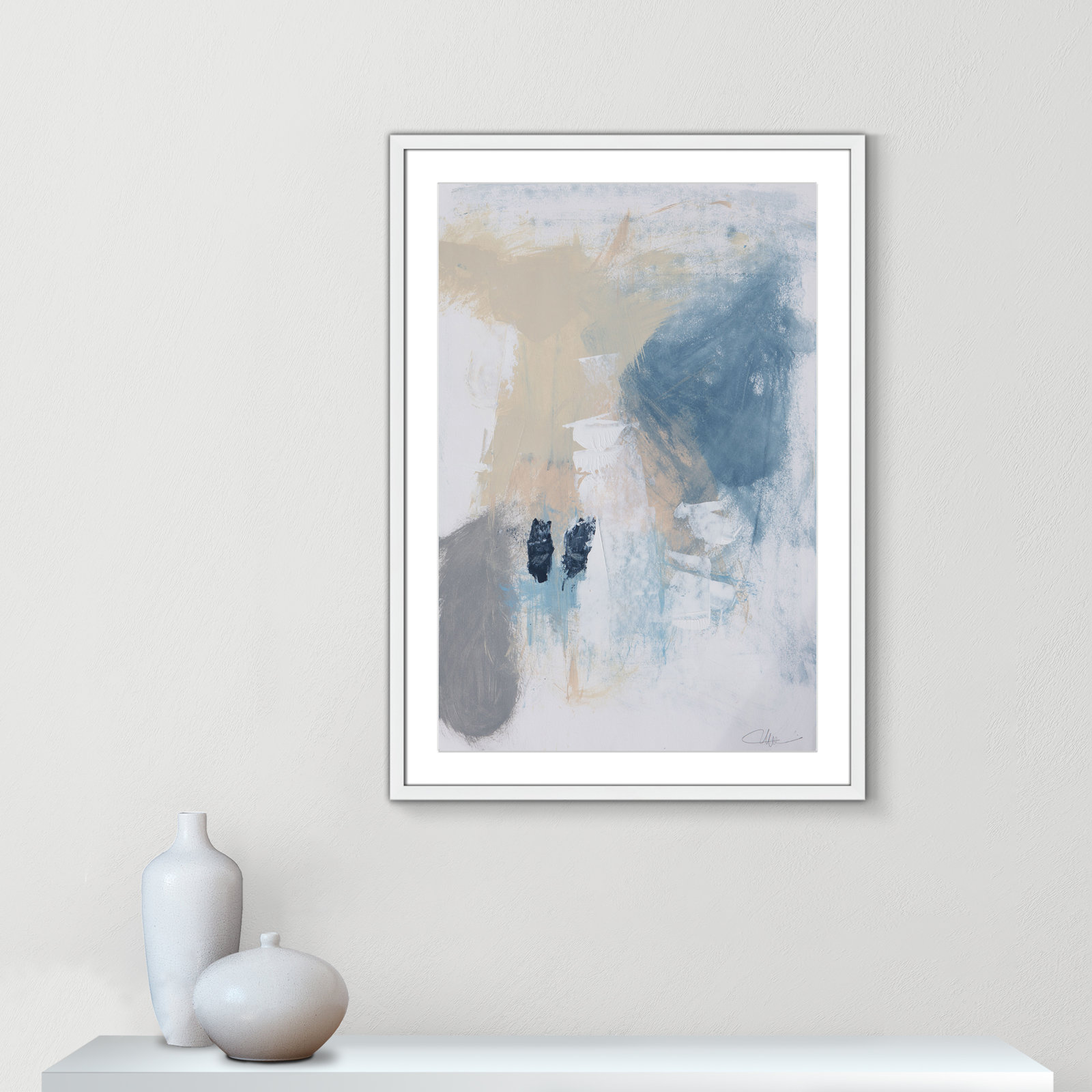 White, 35.5" H x 25.5" W x 1.25" D, White Single Picture Framed Paper