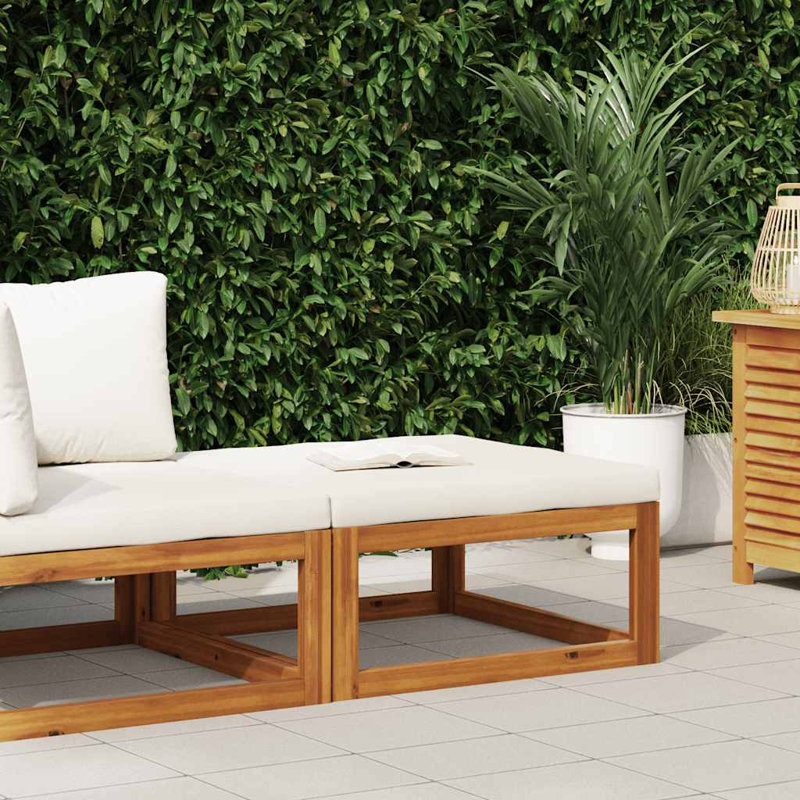 Repose-pieds avec coussin en bois d'acacia massif, Crème