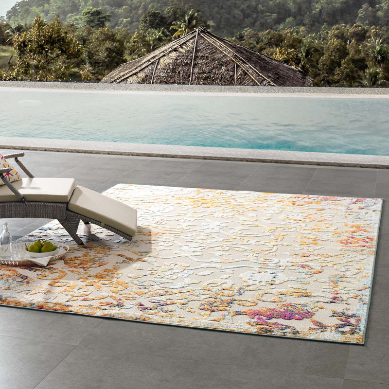 Modway Reflect Primrose Vintage Ornate Floral Indoor and Outdoor Area Rug, Rectangle 8' x 10'