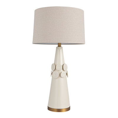 Adeline Stoneware Conical Table Lamp with Cream Crackle Glaze and Natural Linen Shade