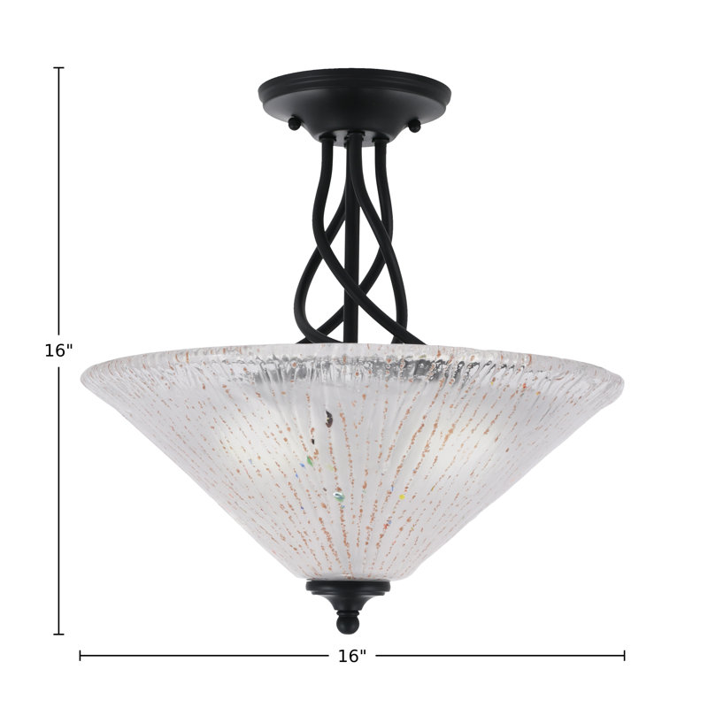 Capri Semi-Flush 3-Bulbs Shown With 16" Glass, White Frosted, Matte Black