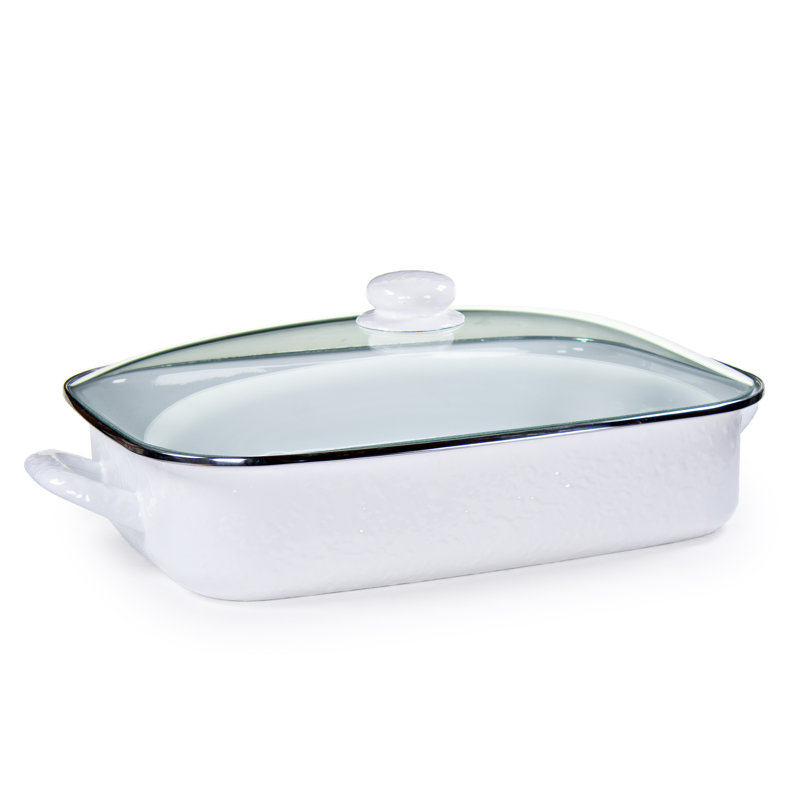 Golden Rabbit 10.5 Qt. Rectangular Lasagna Pan with Lid, Solid White Textured