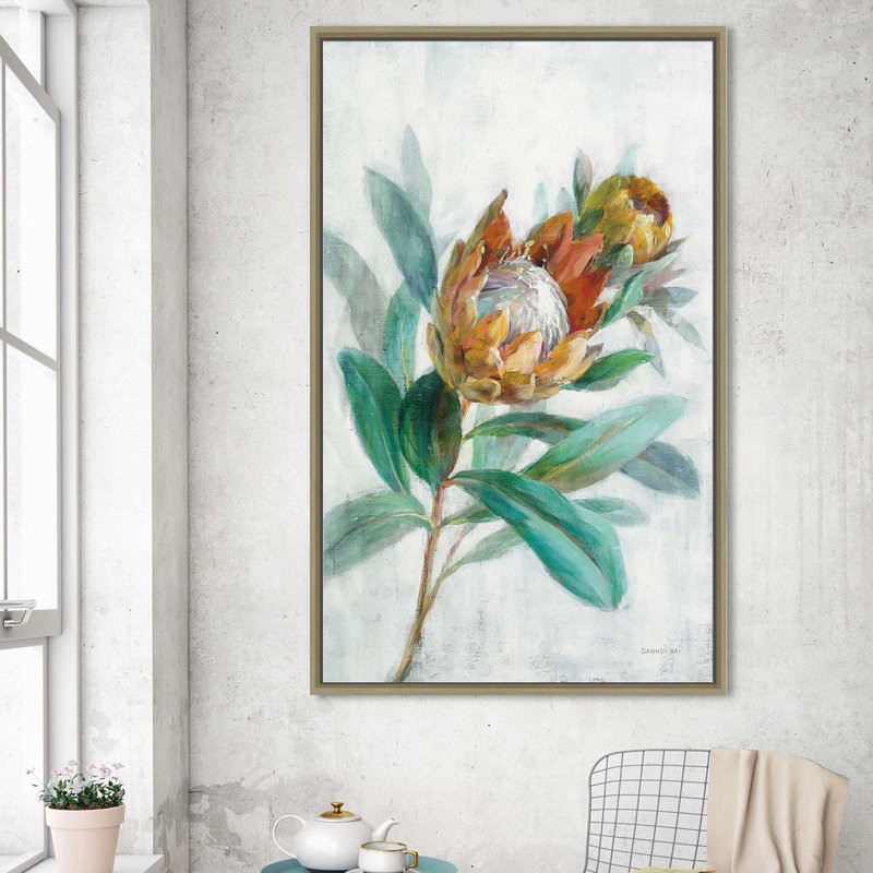 " Tropical Protea ", Champagne Floater Frame, 33.5" H x 21.5" W x 2" D