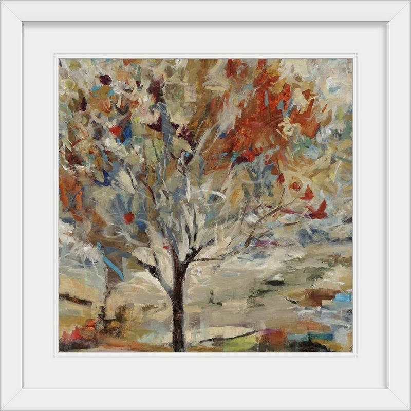 « Red Bird Tree », reproduction d'art Aniha, Tolya, H 27 po x l 27 po x P 1 po, Cadre blanc