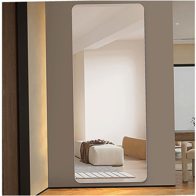 Miroir rond 65 po x 24 po pour tout le corps, adapté pour le salon, la chambre à coucher, le vestiaire mural avec trou de suspension, miroir argenté de 5 mm de haute qualité antidéflagrant