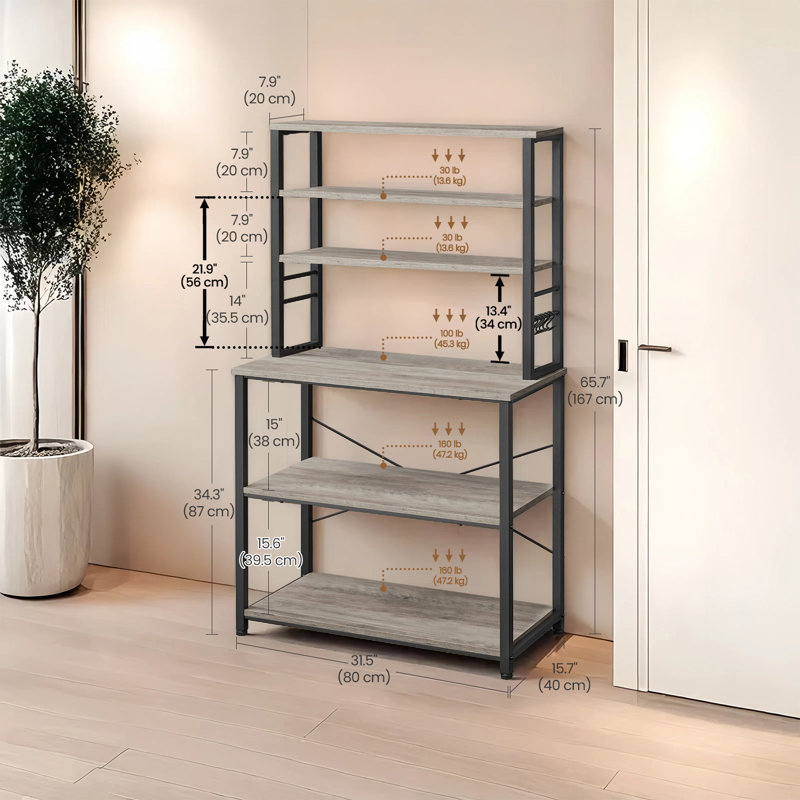 Steel Standard Baker's Rack with Microwave Compatibility, 65.7" H x 31.5" W x 15.7" D, Greige/Black