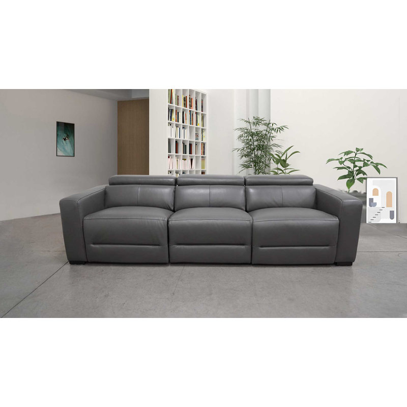 Lousha 106'' Upholstered Power Reclining Sofa, Dark Gray Genuine Leather