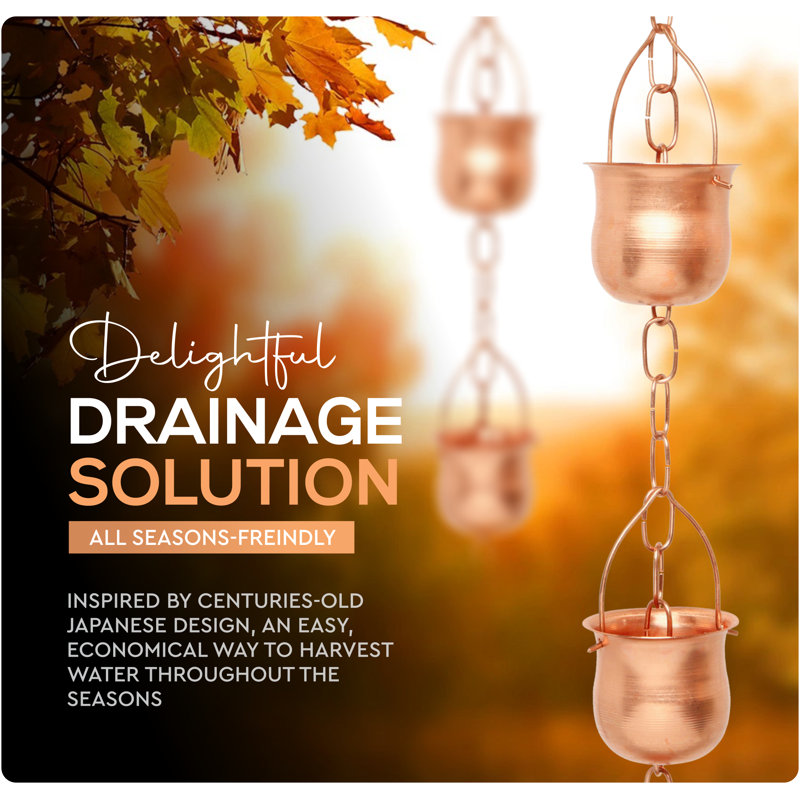 Marrgon Marrgon Copper Rain Chain with Pot Style Cups for Gutter Downspout Replacement