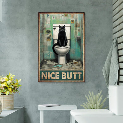 Chat noir dans la toilette, joli bout sur toile, impression
