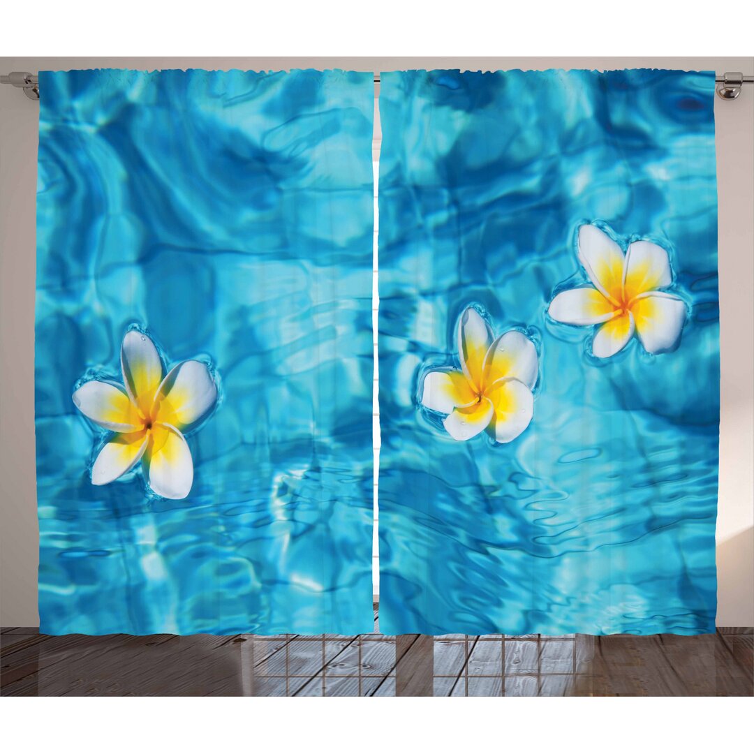 Rustikaler Vorhang, Frangipani-Blume Aqua, Tropisch, Aqua Gelb Weiß