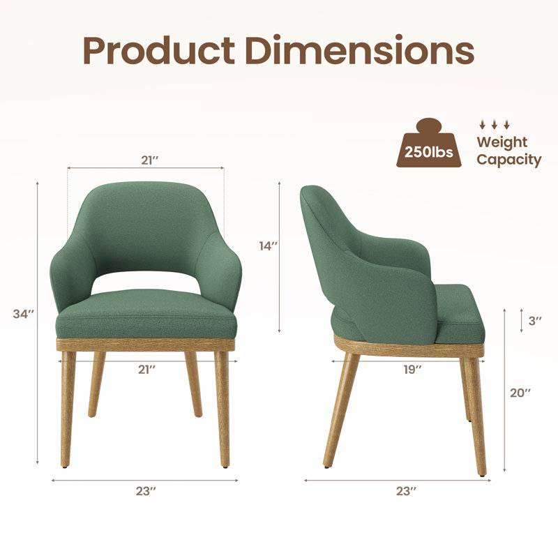 Modern Upholstered Dining Accent Chair with Wooden Legs, Natural Wood, Green
