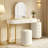 Luxury Makeup Vanity Desk with 3-Color LED Mirror & Stool, Adjustable Length Vanity Table with Movable Side Cabinet, 6 Drawers Storage, Marble-Look Sticker Top, PU Leather Drawers, Gold Stainless Stee