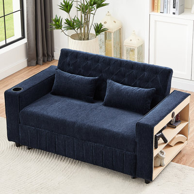 Modern 61.4" Bed In Blue, With Comfortable & Side Storage Back Handy Armrest Features