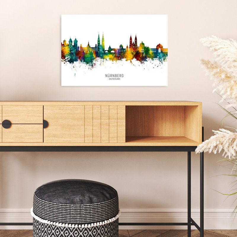Colorful Nuremberg Skyline Abstract Contemporary Architecture City Wall Art Print by Michael Tompsett - 1 Piece Wrapped Canvas Wall Art