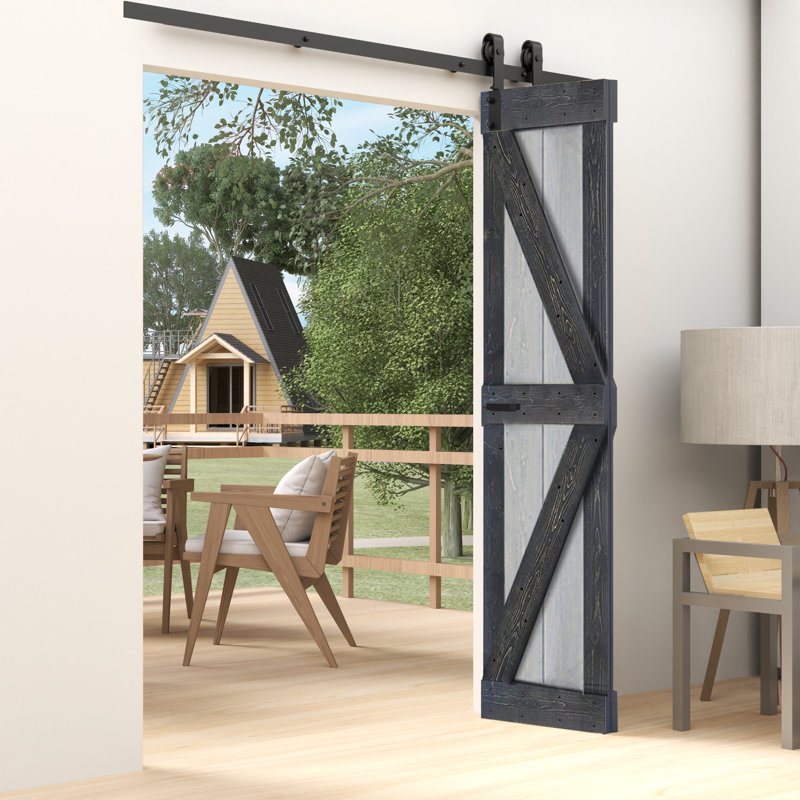 Porte de grange pliante en bois massif de style K avec trousse de quincaillerie - assemblage requis, 36 po x 84 po