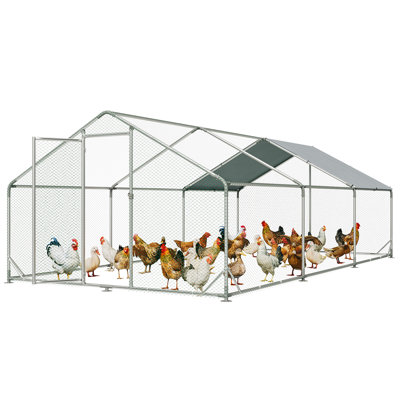 190 Sq. Ft. Metal Chicken Coop, Walk-In Poultry Cage With Cover, Outdoor Runs For Chicken, Ducks And Rabbits
