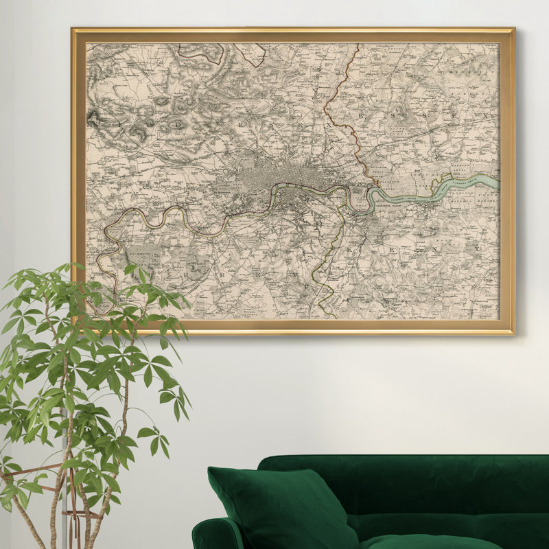 Reproduction d’art graphique sur toile, "The environs of London", Encadrement doré, H 22,5 po x l 30,5 po x P 1,5 po