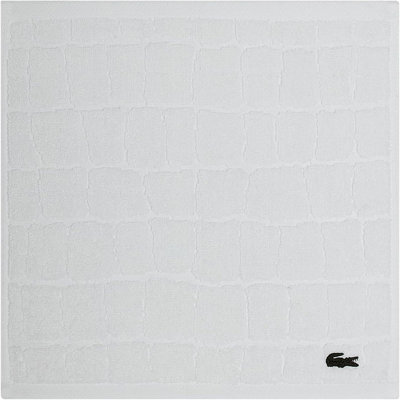 Lacoste Croc Scale Jacquard 13"x13" Washcloth, 100% Premium Cotton, Soft Absorbent Low-Lint, Embroidered Crocodile Logo, White