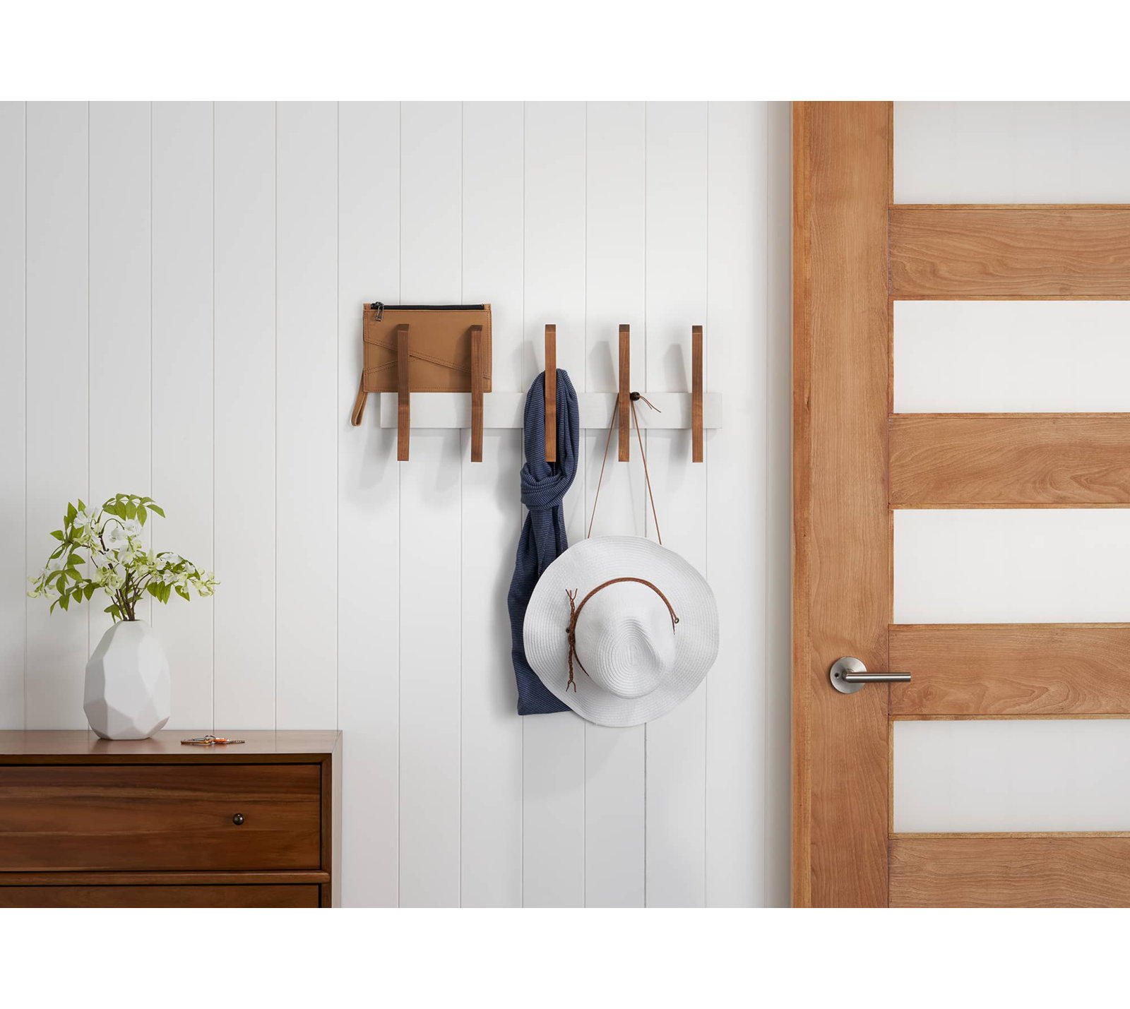 Sifford 5-Hook Solid Wood Coat Rack, White/Walnut