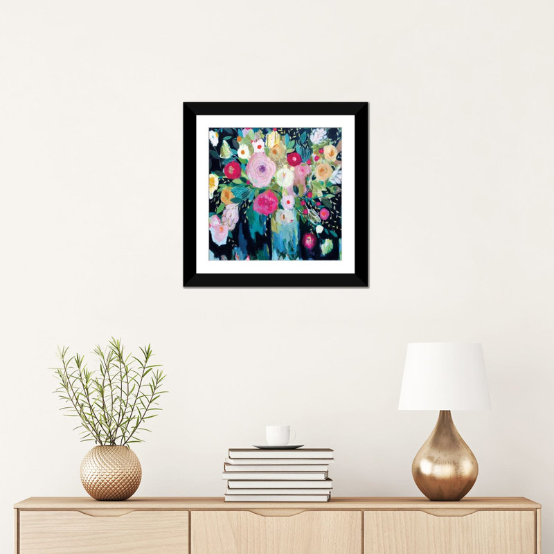 « follow the roses », impression sur toile, H 16 po x l 16 po x P 1 po, Papier d'art encadré noir, Blanc