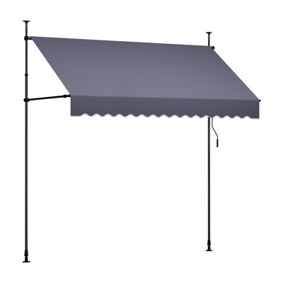 Manual Retractable Awning, 98" Outdoor Retractable Patio Awning Sunshade Shelter, Height Adjustable Patio Door Window Canopy with Manual Crank Handle for Backyard, Garden, Balcony, Dark Gray