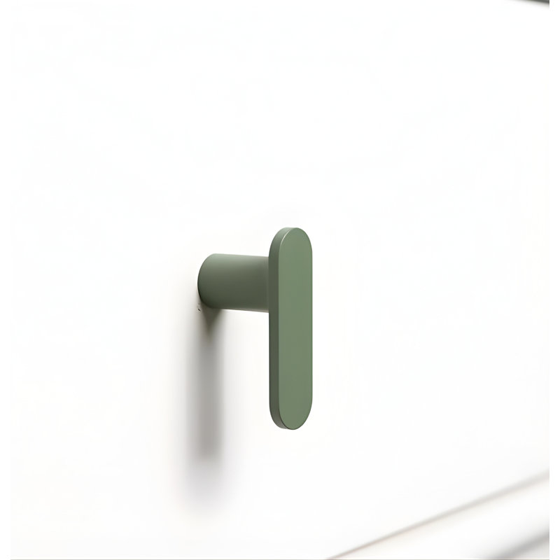 Bouton d'armoire en forme de L de style Mid-Century moderne de ROUS, olive en aluminium massif (vert) matte (1) , 1"
