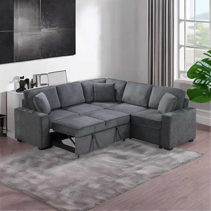 Nael Upholstered Curved Sectional Symmetrical, Gray Chenille