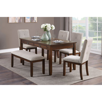 Table de salle à manger rectangulaire à finition cerisier foncé avec 4 tiroirs, mobilier en bois pour 6 sièges, table de tiroir H 36 po x l 60 po x P 30 po