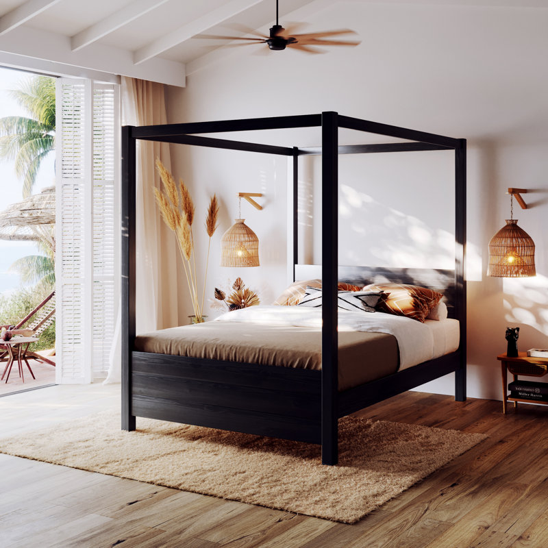 Desern Solid Wood Bed, European Single (90 x 200 cm), Black Wash