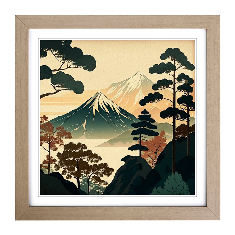 Japanese Mountains Mid-Century No.1 - Framed Print, Oak
