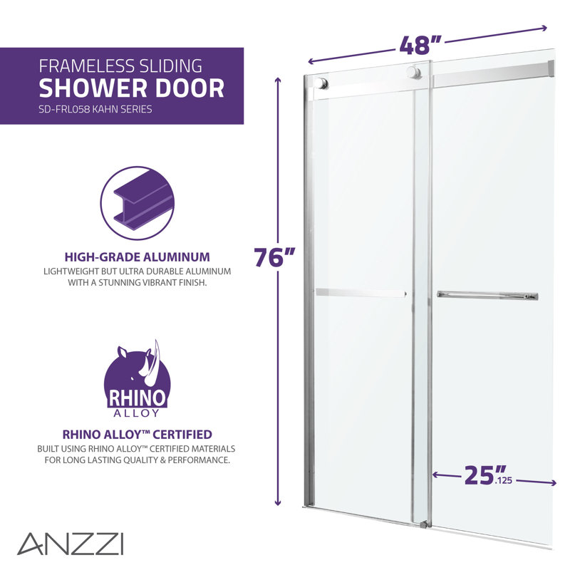 Porte de douche coulissante sans cadre Kahn Series 45 à 48 po x 76 po, en nickel brossé et verre trempé, Nickel brossé