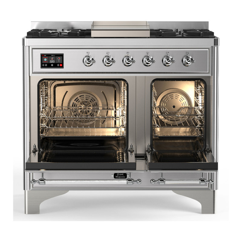 Majestic III Series 40 Inch Dual Fuel Range with 6 Sealed Burners, Griddle, in White (Natural Gas, Copper Trim), Chrome
