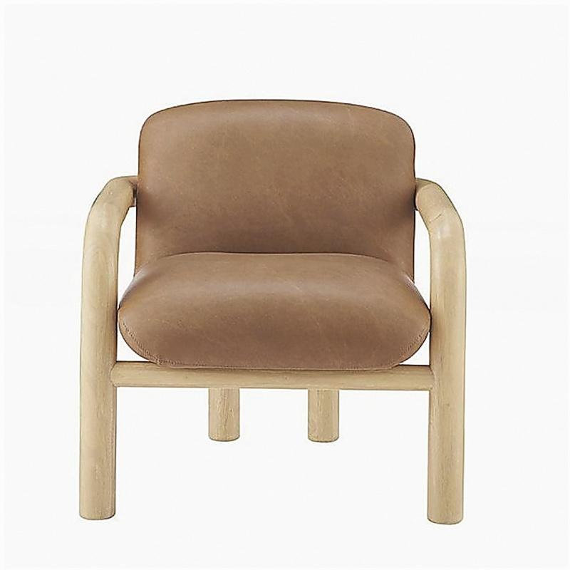 Fauteuil d'appoint rembourré moderne en similicuir avec cadre en bois naturel 1pc, Bois naturel