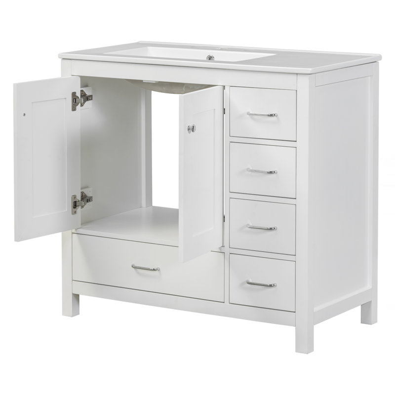 Ensemble de meuble-lavabo avec lavabo en céramique, Blanc