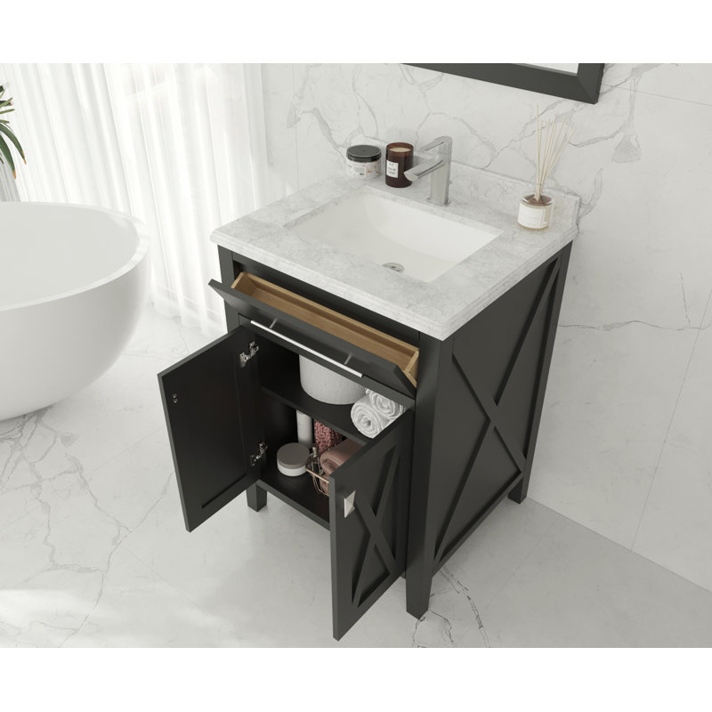 Vitiello 24'' Single Bathroom Vanity with Solid Surface Top, Espresso, White Marble
