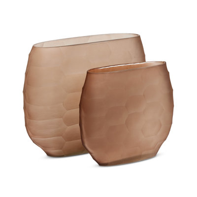Celsino Textured Glass Oval Vases-Smoked Textured Glass