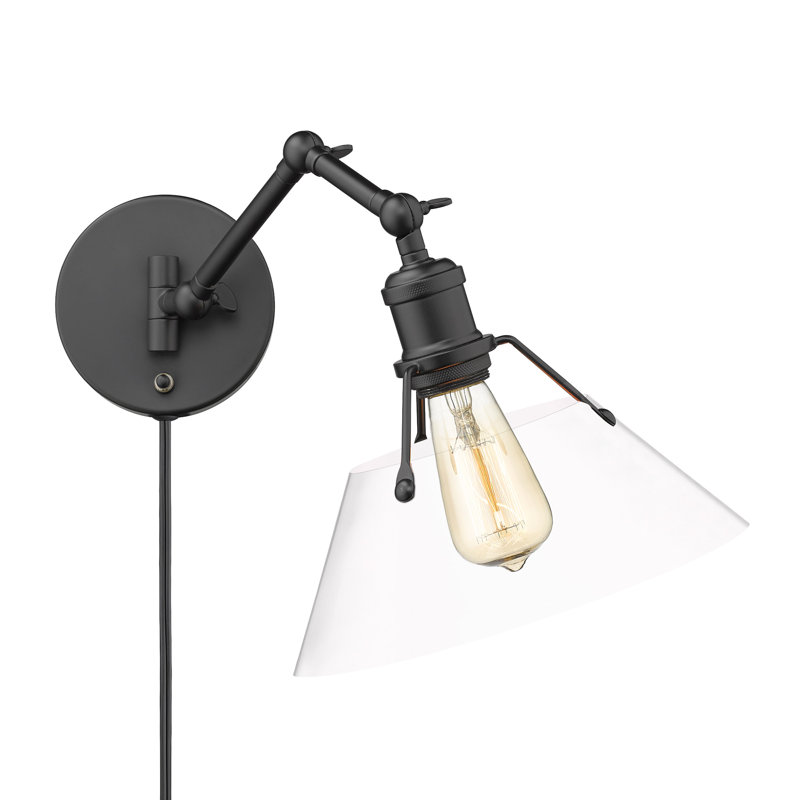Lampe murale avec bras pivotant à 1 lumière Weatherford, Noir mat, Verre transparent