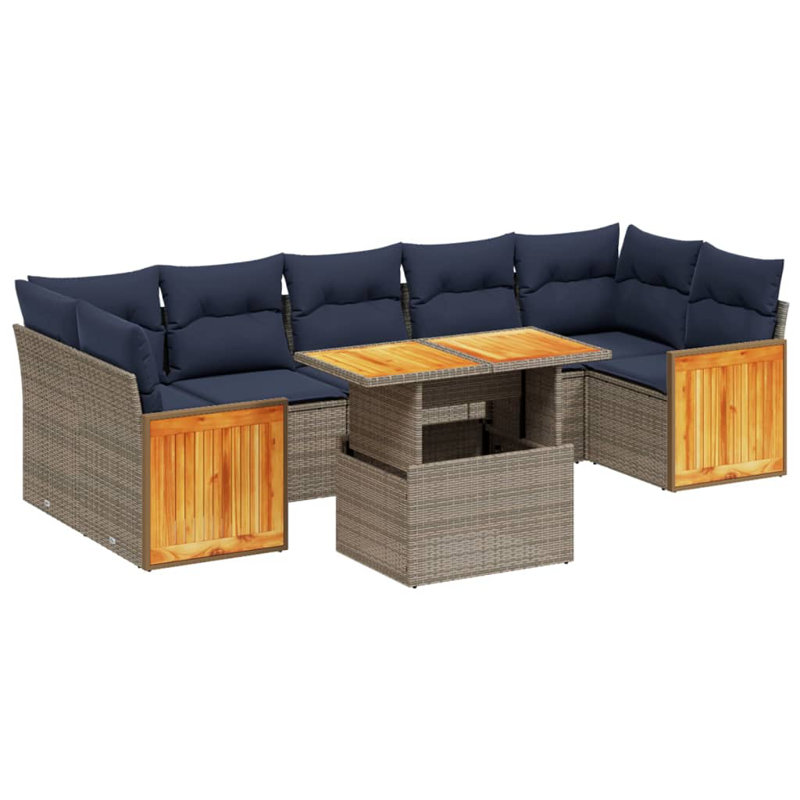  Ensemble de canapé de patio 8 pièces avec coussins en rotin de polyester, Gris, Bleu