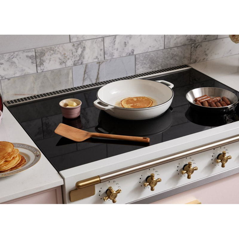 Elise 48" Induction Range Top With Antique Brass Trim, Cornwall Green
