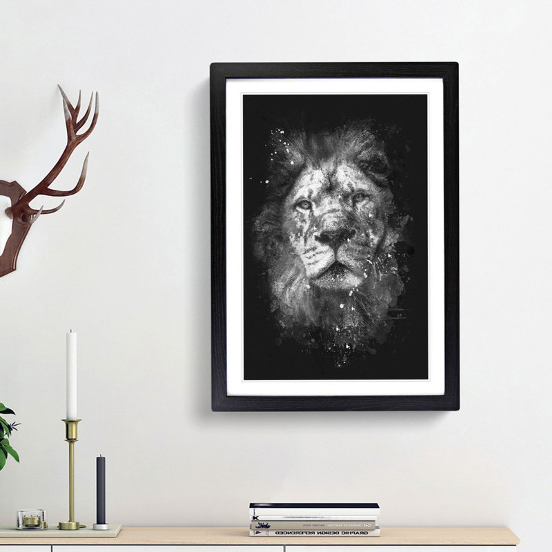 The Proud Lion - Framed Print, 63cm H x 45cm W x 2cm D, Black Framed