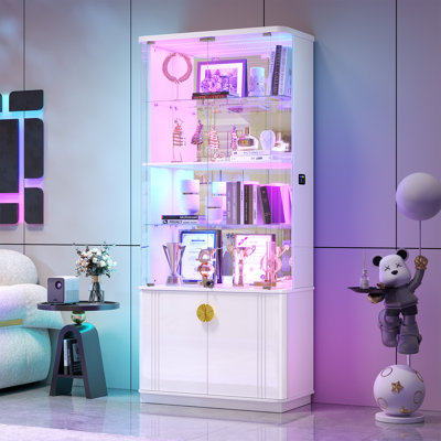 Vitrine 71 po H avec lumières à capteur RVB, armoire de rangement verrouillable à 5 niveaux