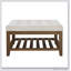 Upholstered Coffee Table Tufted Linen Large Square Ottoman with Beech Wood Shelf