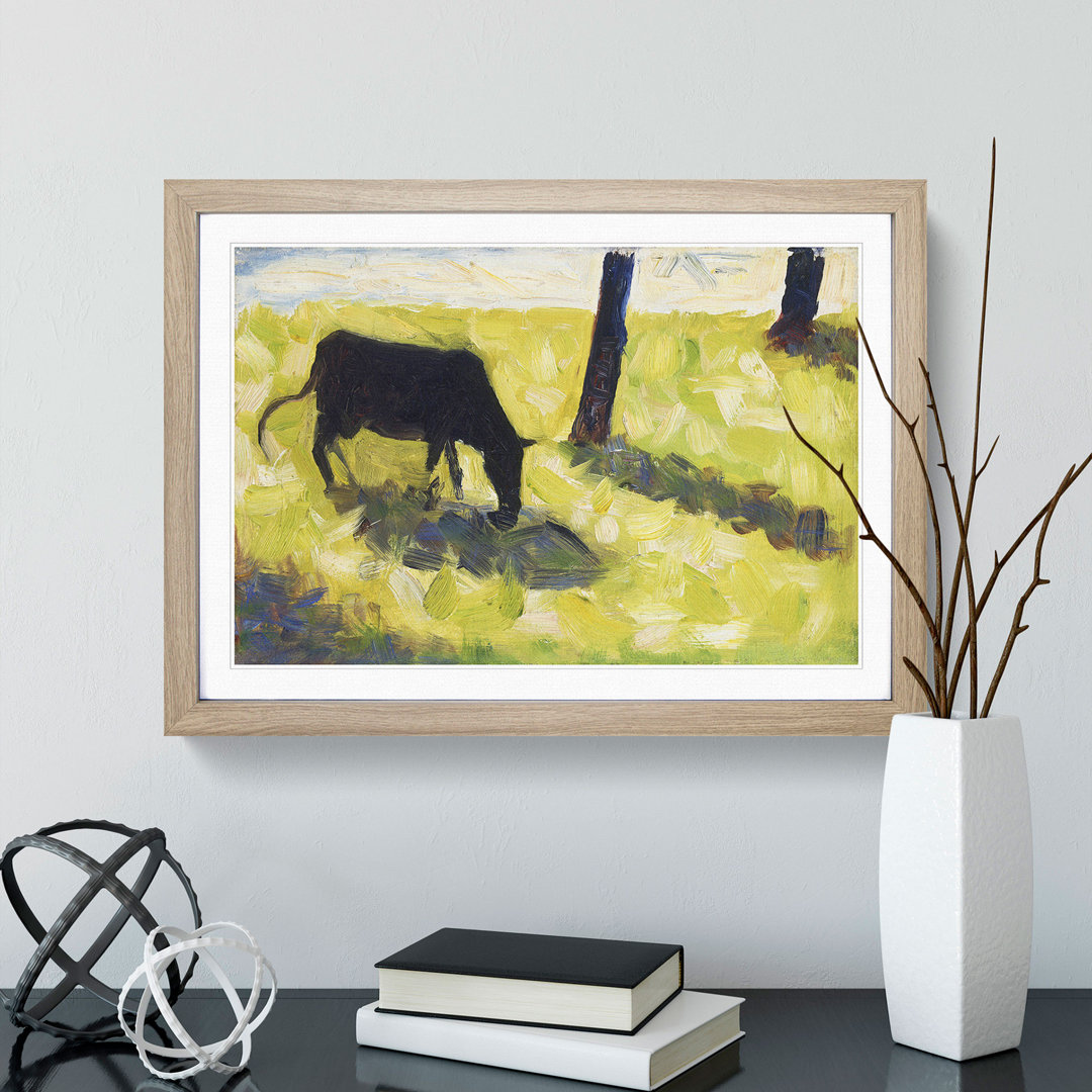 Black Cow in a Meadow by Georges Seurat - Picture Frame Painting